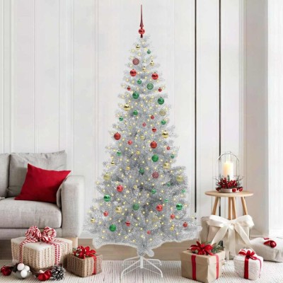 vidaXL Brad de Crăciun cu 300 LED cu suport Argintiu 210 cm PET 3396691 foto