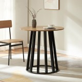 Masa dining rotunda Lensuu 80 cm, negru si aspect stejar