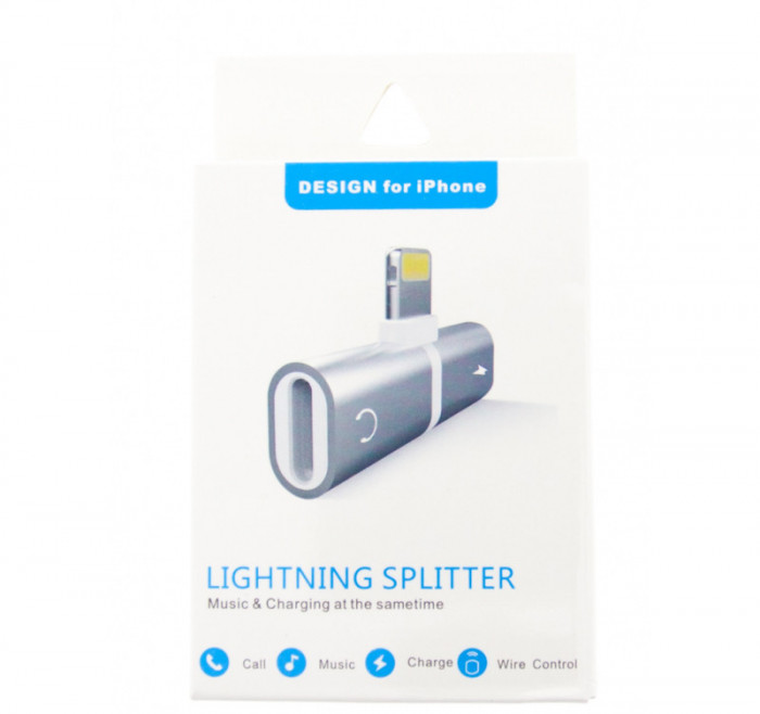 Cablu adaptor Lightning Splitter Black, AM+