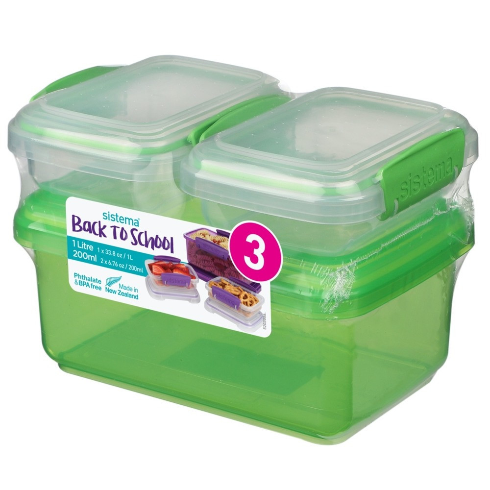 Set 3 cutii depozitare alimente plastic Sistema Back To School 1L + 2 x 200  ml | Okazii.ro