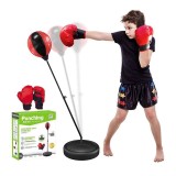 Cumpara ieftin Set Box Copii cu Manusi, Piele Sintetica, Rosu, Inaltime Reglabila 70-115cm, Antrenament Arte Martiale, Sac de Box
