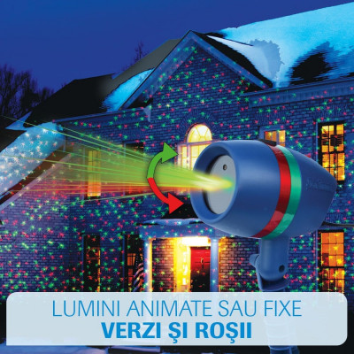 Proiector Laser Rotativ Exterior - Iluminare Craciun, Rezistent la Apa, Rosu si Verde, Acoperire 60m2, Economie Energie foto