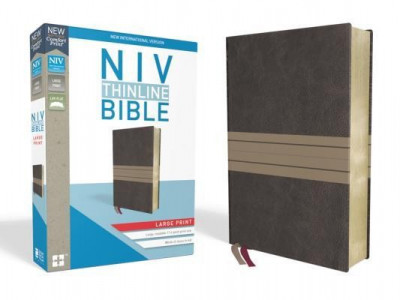 NIV, Thinline Bible, Large Print, Imitation Leather, Brown/Tan, Red Letter Edition foto