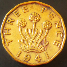 Moneda istorica 3 (Three) PENCE - ANGLIA, anul 1941 *cod 2757 foto