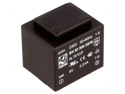Transformator &amp;icirc;ncapsulat 2,3VA 230VAC 6V 383mA PCB foto