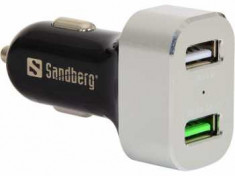 Incarcator auto Sandberg 441-10, 1xQC 3.0 + 1xUSB 2.4A, aluminiu foto