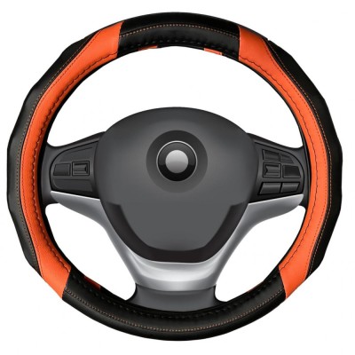 Husa volan din piele ecologica, neagra cu ornamente portocalii Automobile ProTravel foto
