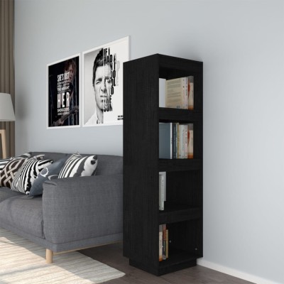 Bibliotecă/Separator cameră negru 40x35x135 cm lemn masiv pin foto