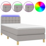 Cumpara ieftin Pat cu arcuri, saltea si LED, gri deschis, 80x200 cm, textil