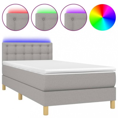Pat cu arcuri, saltea si LED, gri deschis, 80x200 cm, textil foto