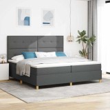 Cumpara ieftin Pat cu arcuri cu headboard Gri inchis 200 x 200 cm tesatura