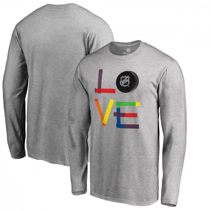 NHL produse tricou de bărbați cu m&acirc;necă lungă grey NHL logo Hockey Is For Everyone Love Square - M