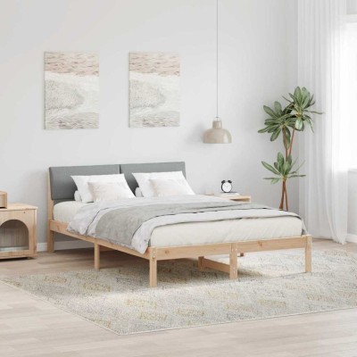 vidaXL Cadru de pat Maro și gri deschis 160 x 200 cm Lemn masiv de pin 878524 foto