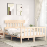 VidaXL Cadru de pat cu tăblie, dublu mic, lemn masiv