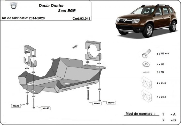 Scut metalic clapeta EGR Dacia Duster 2013-2017