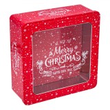 Cutie metalica pentru depozitare sau decor, model Craciun, Nebunici, Merry Christmas, Multicolor, 21x21x8 cm