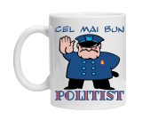 Cana alba personalizata &quot;cel mai bun politist&quot;, INOVATIX&reg;. 330ml