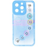 Husa iPhone 13 Pro TPU Albastra cu Smiley si Lant - Protectie Premium