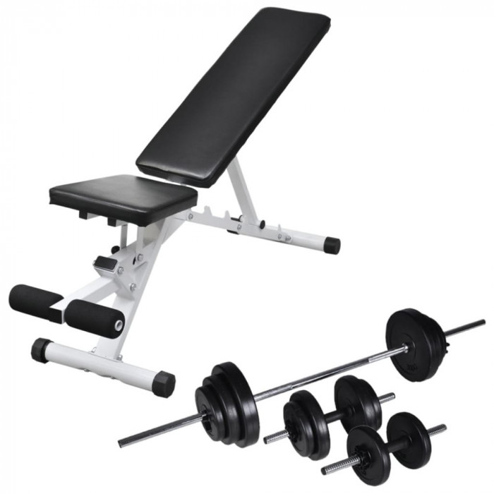 vidaXL Bancă de antrenament cu set de haltere și gantere, 30,5 kg