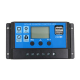 Controler 30A Regulator Solar PWM 12V 24V pentru Panou Fotovoltaic, 2 mufe USB