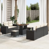 Set canapea grădină 8 piese cu perne negre din ratan polimer, Set dining grădină 3 piese cu perne negre din ratan polimer, vidaXL