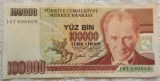 Bancnota 100000 LIRE - TURCIA, anul 1970 *cod 890 B = A.UNC