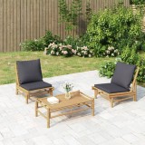 VidaXL Set mobilier de grădină, perne gri &icirc;nchis, 3 piese, bambus 3156488