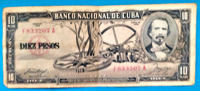 CUBA 10 PESOS 1958 STARE FOARTE BUNA