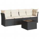 Set mobilier de gradina cu perne, 5 piese, negru, poliratan