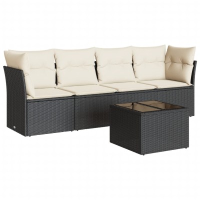 Set mobilier de gradina cu perne, 5 piese, negru, poliratan foto