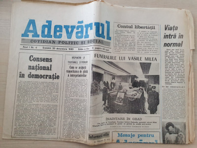 adevarul 30 decembrie 1989- revolutia romana,funerariile lui vasile milea foto