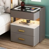 Cumpara ieftin Noptiera inteligenta multifuncționala, 3 sertare, LED-uri tactile, &icirc;ncarcare fara fir, difuzor Bluetooth, incarcare USB, sticla securizata, marime 50x