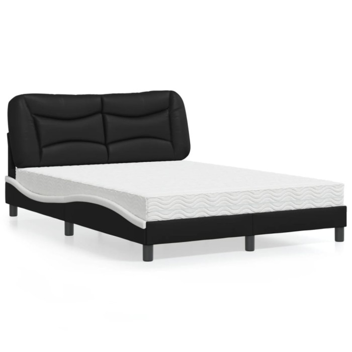 vidaXL Pat cu saltea, negru și alb, 140x200 cm, piele ecologică 3208729