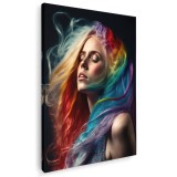 Tablou canvas portret femeie cu par curcubeu, multicolore 1078 Tablou canvas pe panza CU RAMA 50x70 cm