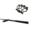 Set Baston Telescopic Otel Negru 64cm + Box Rozeta Craniu Autoaparare, IDEALLSTORE, Extensibil 20cm, Husa Curea