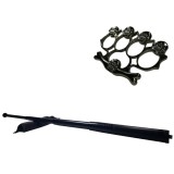 Cumpara ieftin Set Baston Telescopic Otel Negru 64cm + Box Rozeta Craniu Autoaparare, IDEALLSTORE, Extensibil 20cm, Husa Curea