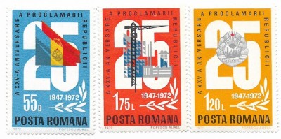 Romania (446) - A XXV-a aniversare a Proclamarii Republicii, 1972, serie neobliterata foto