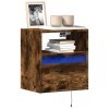 Comoda TV Perete Gossi, Stejar Fumuriu, 41x31x45 cm, LED RGB, 1 Sertar, 1 Compartiment, Economie Spatiu, Design DIY