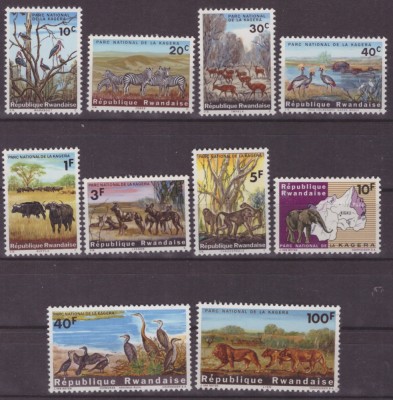 107-RUANDA-Pasari si animale-Serie completa de 10 timbre nestampilate,MNH foto