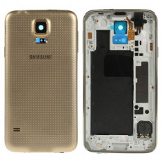 Carcasa Spate Samsung Galaxy S5 G900 Cu Corp Mijloc Si Capac Baterie Originala Aurie foto