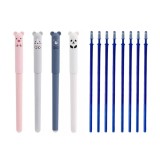 Cumpara ieftin Set 4 pixuri cu cerneala albastra, functie de stergere, model cu animalute, grosime scriere 0.35 mm, multicolor, 14.5x1.5 cm, 8 rezerve incluse