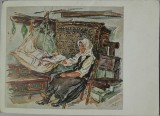 Carte postala, femeie leganand copilul, 1912