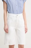Pepe Jeans pantaloni scurti jeans BERMUDA SHORT UHW WHT femei, culoarea alb, neted, high waist, PL801181