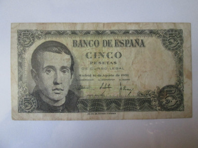 Spania 5 Pesetas 1951 foto