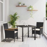 VidaXL Set de masă pentru grădină cu pernă 3 pcs Negru Rattan poli