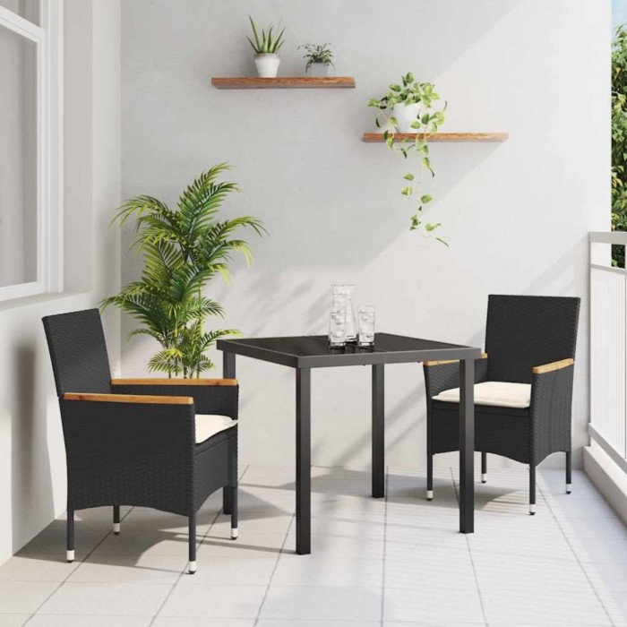 vidaXL Set de masă pentru grădină cu pernă 3 pcs Negru Rattan poli 3379842