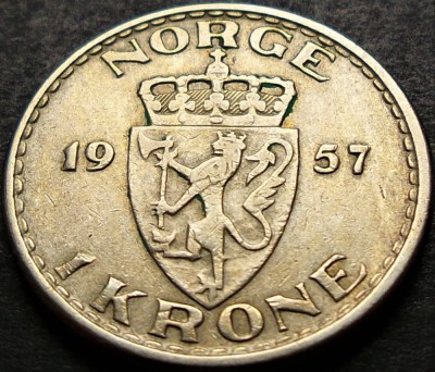 Moneda 1 COROANE / KRONE - NORVEGIA, anul 1957 * cod 413 D foto