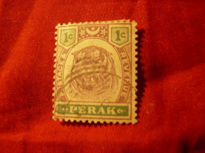 Timbru Perak Malaya 1895 val. 1C stampilat - Tigru