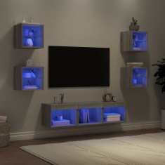 vidaXL Unități de perete TV cu LED-uri, 7 piese, gri sonoma, lemn 3216588