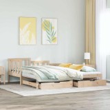 Pat de zi extensibil cu sertare vidaXL, 80x200 cm, lemn masiv maro - Canapea extensibila, pat dublu, depozitare